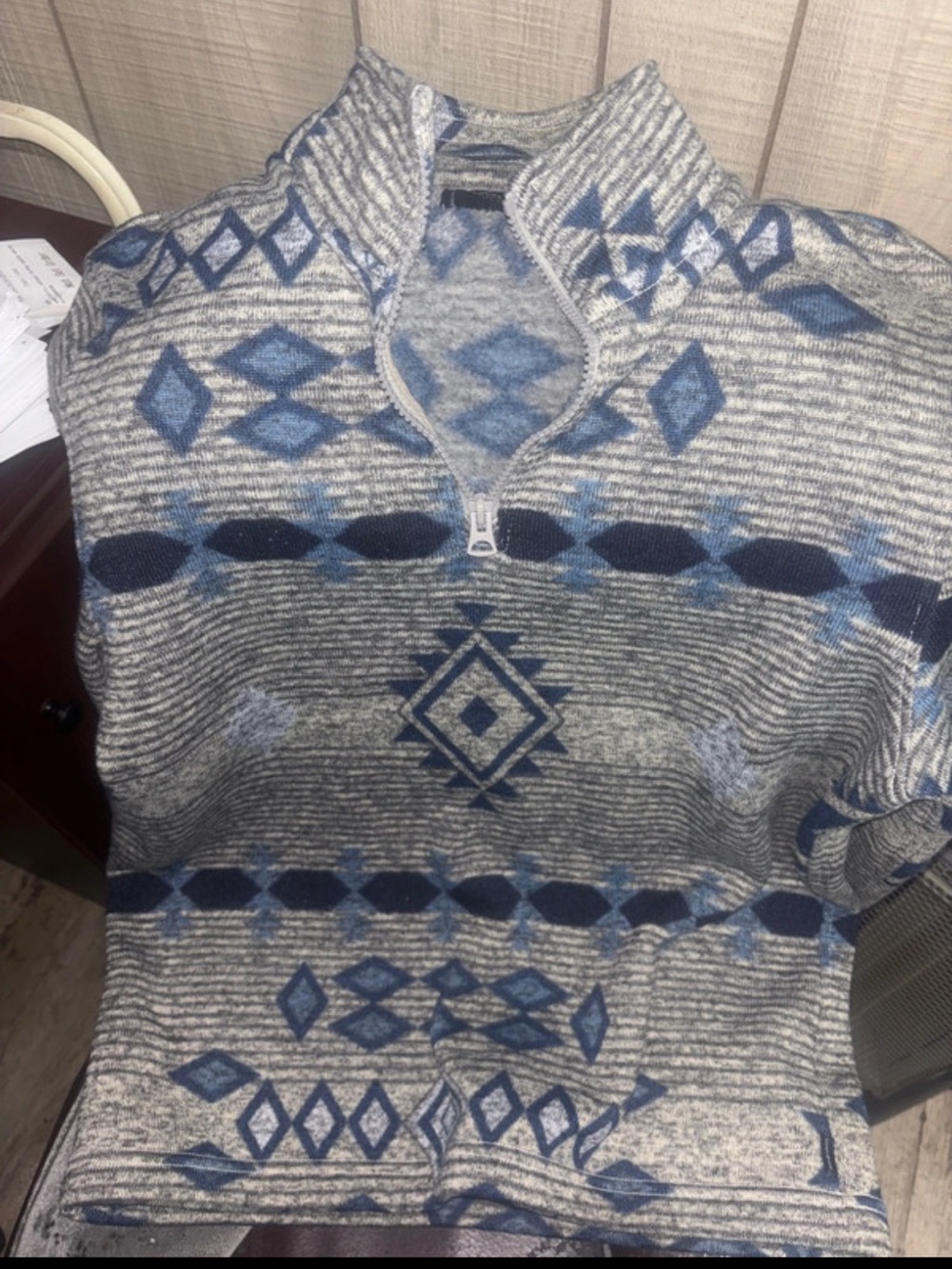Men's Lucky Brand Gray & Blue Patterned Half-Zip Sweater